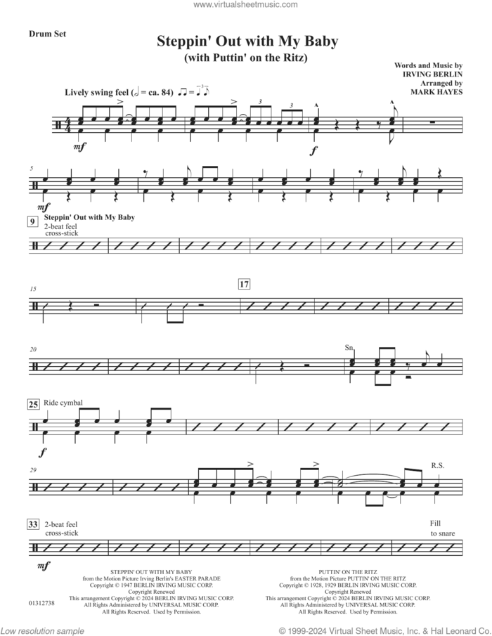 Steppin' Out With My Baby (with 'Puttin' On The Ritz') sheet music for orchestra/band (drums) by Irving Berlin and Mark Hayes, intermediate skill level