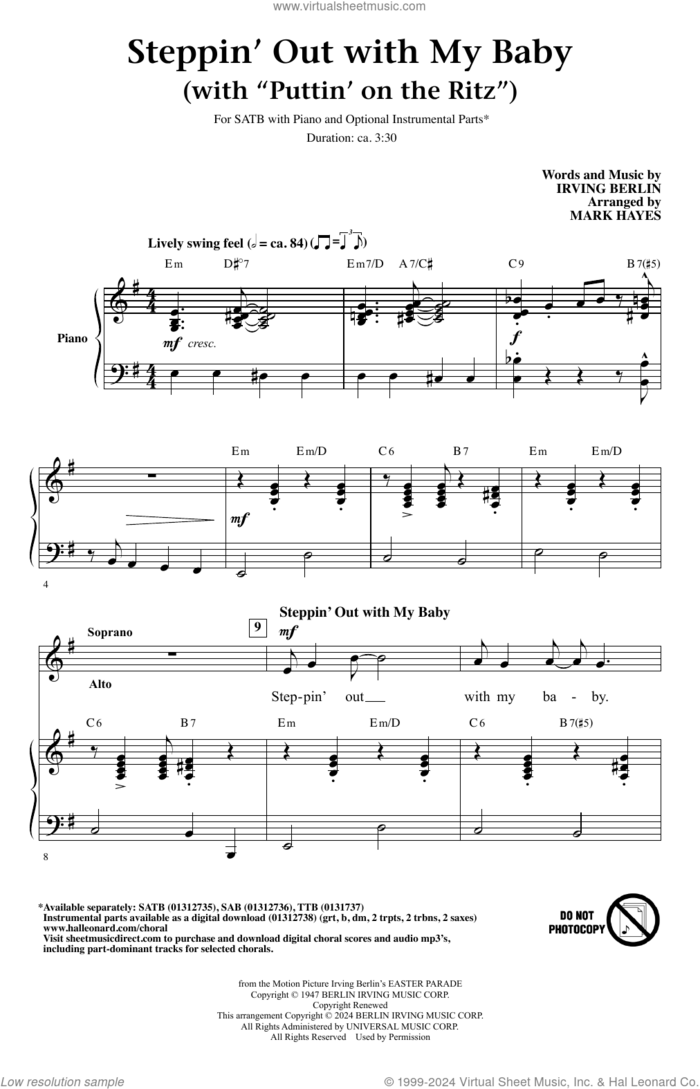 Steppin' Out With My Baby (with 'Puttin' On The Ritz') (arr. Mark Hayes) sheet music for choir (SATB: soprano, alto, tenor, bass) by Irving Berlin and Mark Hayes, intermediate skill level
