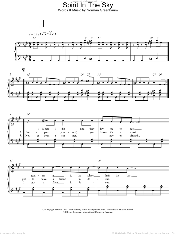 Spirit In The Sky sheet music for piano solo by Gareth Gates and Doctor and The Medics, intermediate skill level