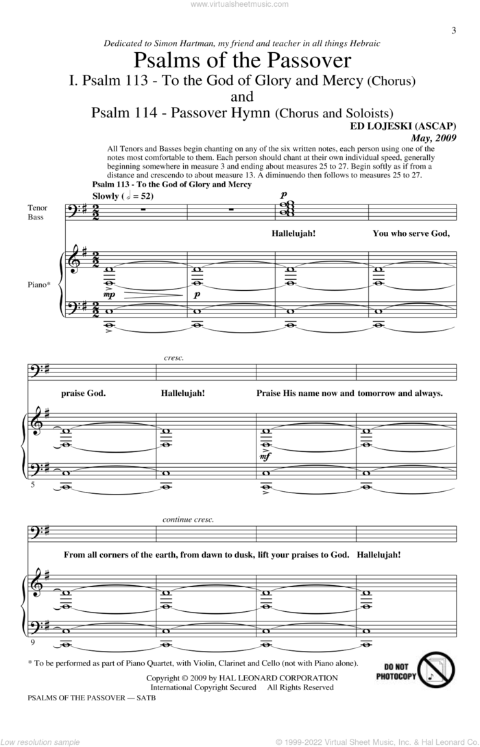 Psalms Of The Passover sheet music for choir (SATB: soprano, alto, tenor, bass) by Ed Lojeski, intermediate skill level