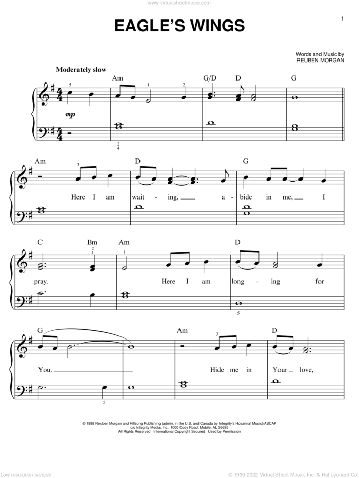 Eagle's Wings sheet music for piano solo by The Katinas and Reuben Morgan, easy skill level