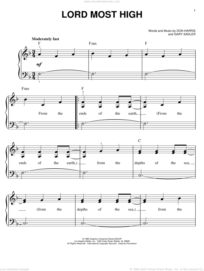 Lord Most High sheet music for piano solo by The Martins, Don Harris and Gary Sadler, easy skill level