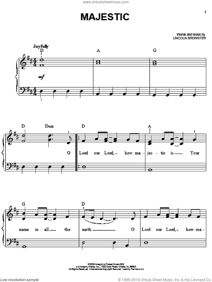 Majestic sheet music for piano solo by Lincoln Brewster, easy skill level
