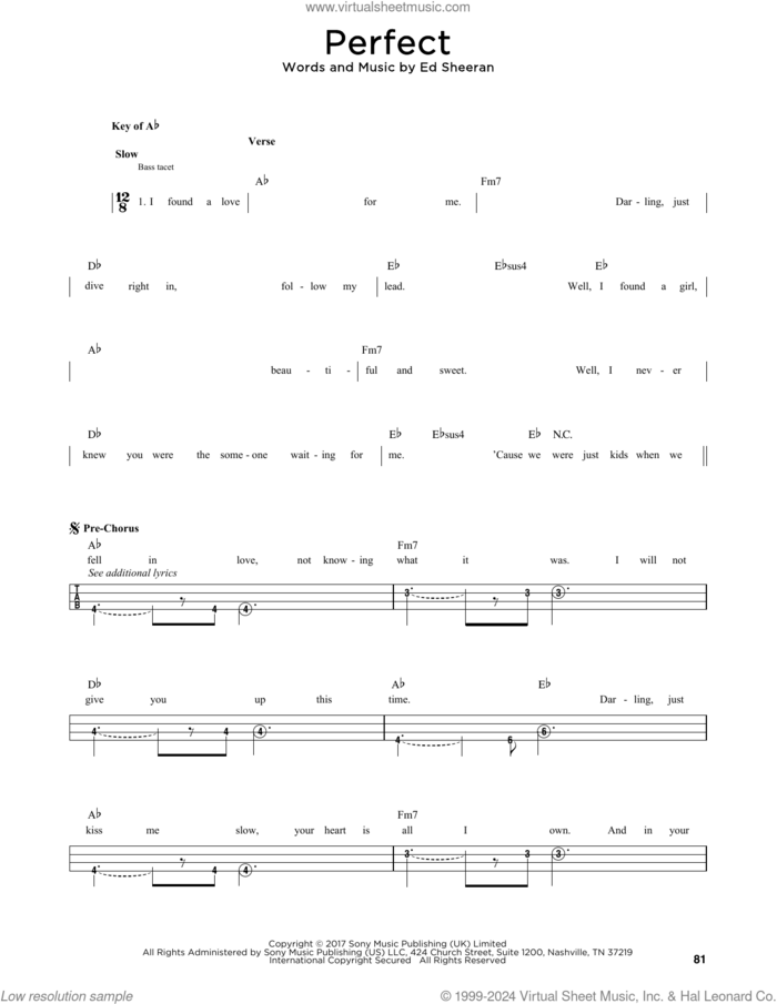 Perfect sheet music for bass solo by Ed Sheeran, intermediate skill level