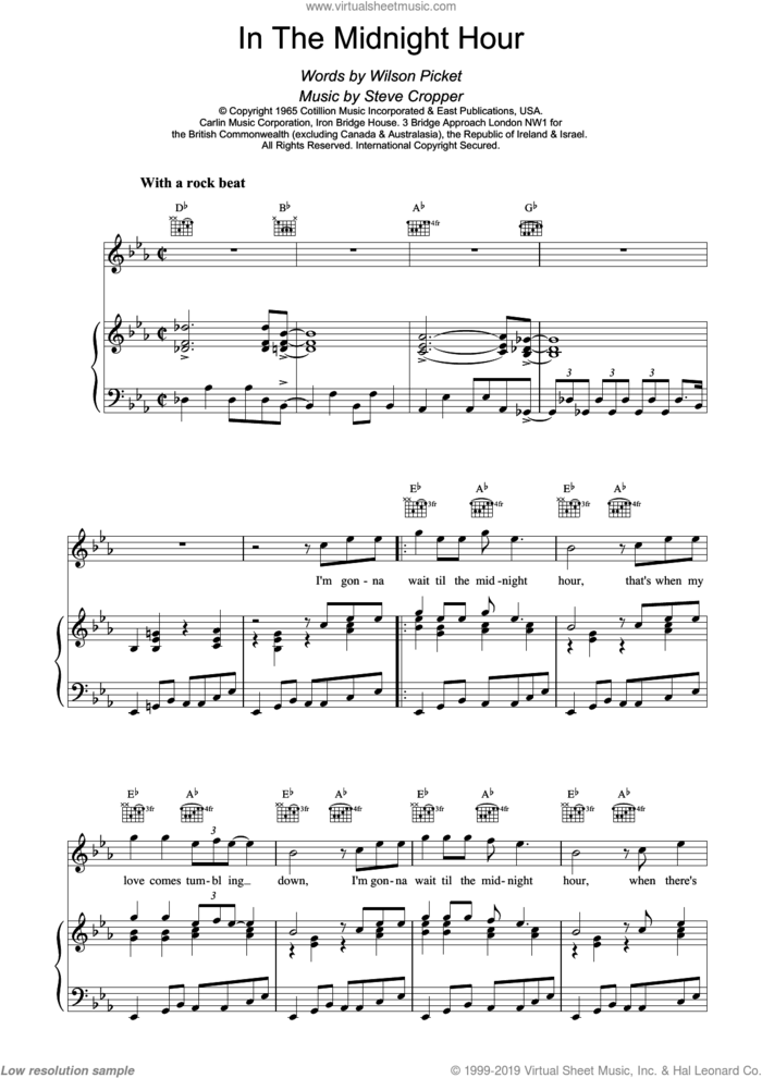 In The Midnight Hour sheet music for voice, piano or guitar by Wilson Picket and Wilson Pickett, intermediate skill level