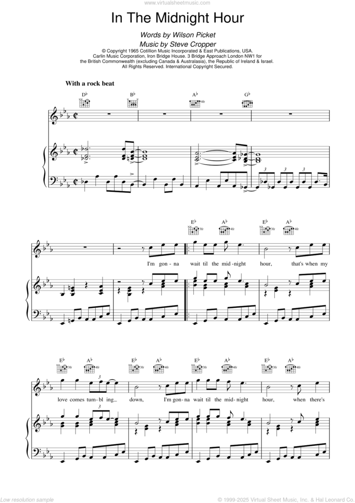 In The Midnight Hour sheet music for voice, piano or guitar by Wilson Picket and Wilson Pickett, intermediate skill level