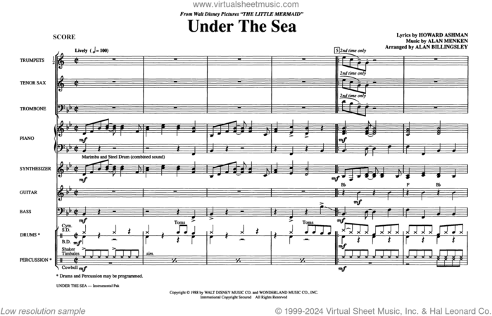 Under The Sea (from The Little Mermaid) (arr. Alan Billingsley) (COMPLETE) sheet music for orchestra/band by Alan Menken, Alan Billingsley and Howard Ashman, intermediate skill level