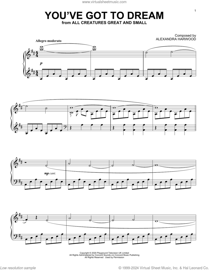 You've Got To Dream (from All Creatures Great And Small) sheet music for piano solo by Alexandra Harwood, intermediate skill level