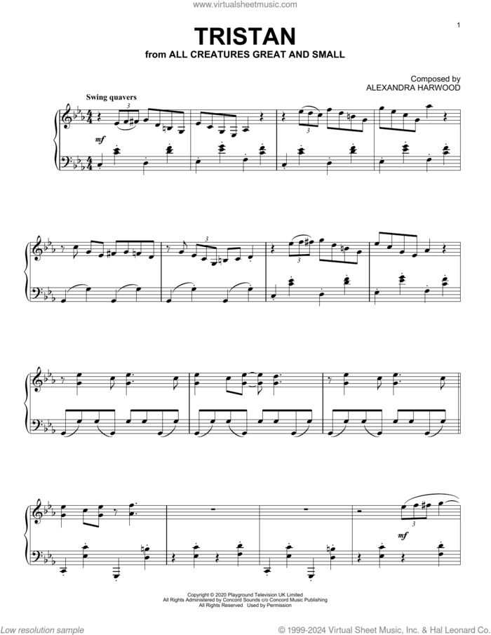 Tristan (from All Creatures Great And Small) sheet music for piano solo by Alexandra Harwood, intermediate skill level
