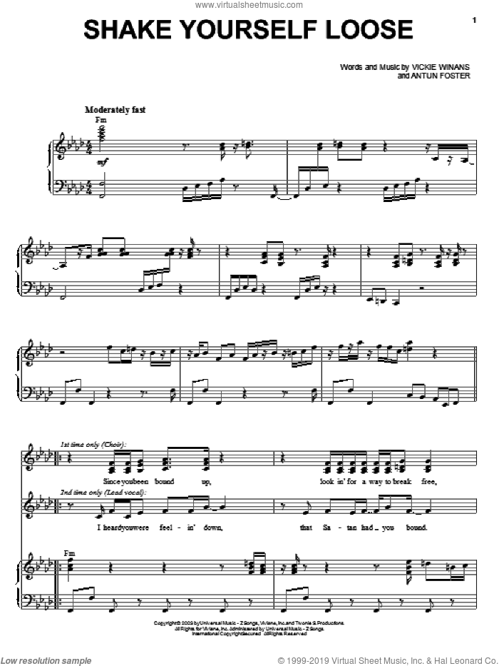 Shake Yourself Loose sheet music for voice, piano or guitar by Vickie Winans and Antun Foster, intermediate skill level
