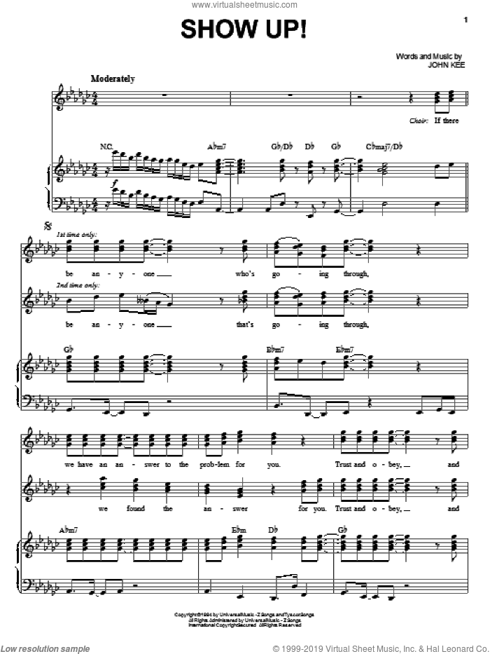 Show Up! sheet music for voice, piano or guitar by John P. Kee, intermediate skill level
