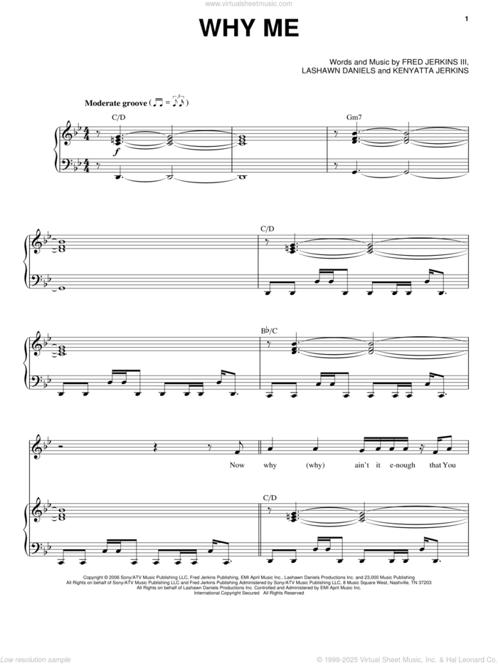 Why Me sheet music for voice, piano or guitar by Kierra 'KiKi' Sheard, Fred Jerkins III, Kenyatta Jerkins and LaShawn Daniels, intermediate skill level