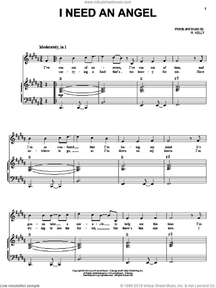 I Need An Angel sheet music for voice, piano or guitar by Ruben Studdard and Robert Kelly, intermediate skill level