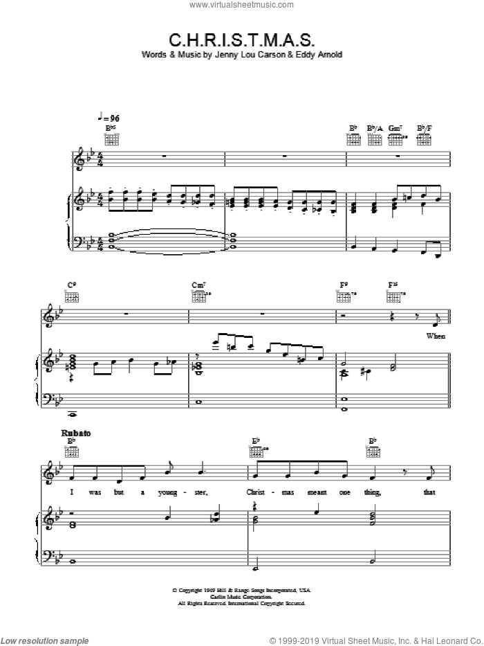 C.H.R.I.S.T.M.A.S. sheet music for voice, piano or guitar by Perry Como, intermediate skill level