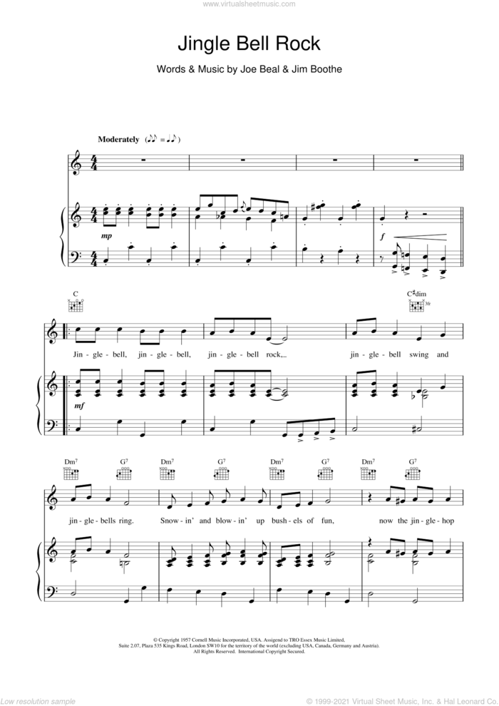 Jingle Bell Rock sheet music for voice, piano or guitar by Bobby Helms, Jim Boothe and Joe Beal, intermediate skill level