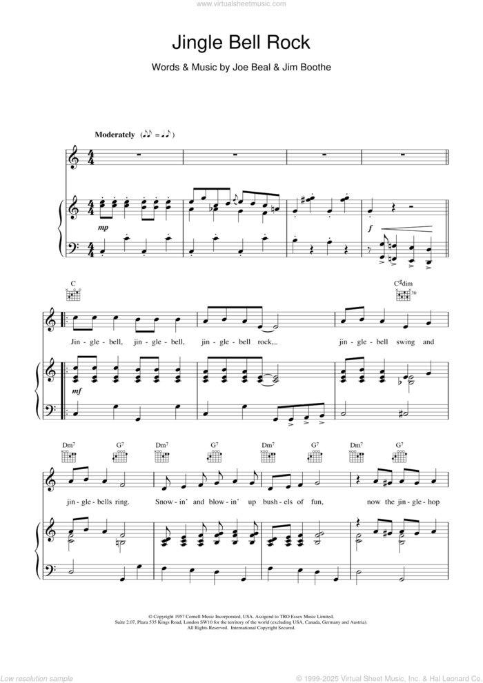 Jingle Bell Rock sheet music for voice, piano or guitar by Bobby Helms, Jim Boothe and Joe Beal, intermediate skill level