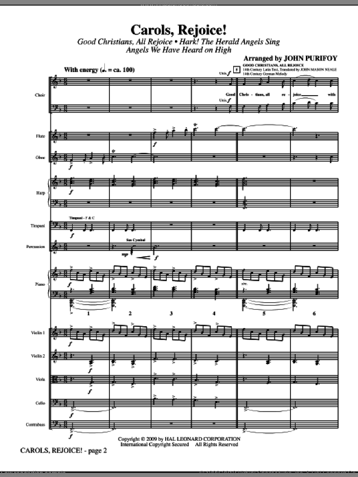 Carols, Rejoice! (Medley) (COMPLETE) sheet music for orchestra/band by John Purifoy, intermediate skill level