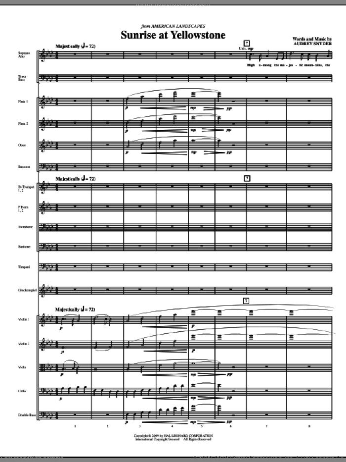 Sunrise At Yellowstone (COMPLETE) sheet music for orchestra/band (chamber ensemble) by Audrey Snyder, intermediate skill level