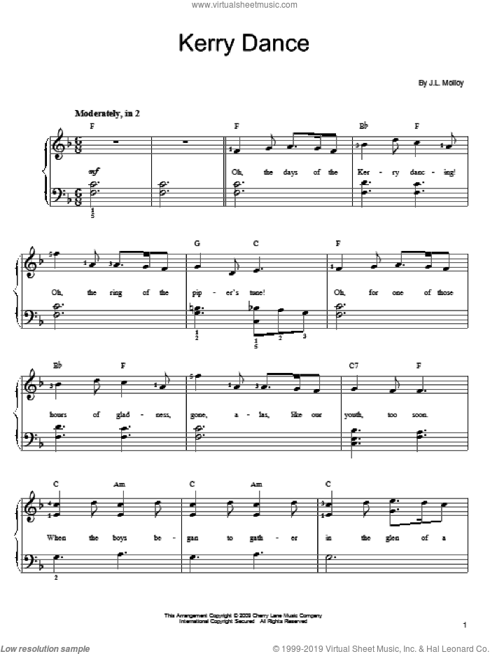 Kerry Dance sheet music for piano solo by James Molloy, easy skill level