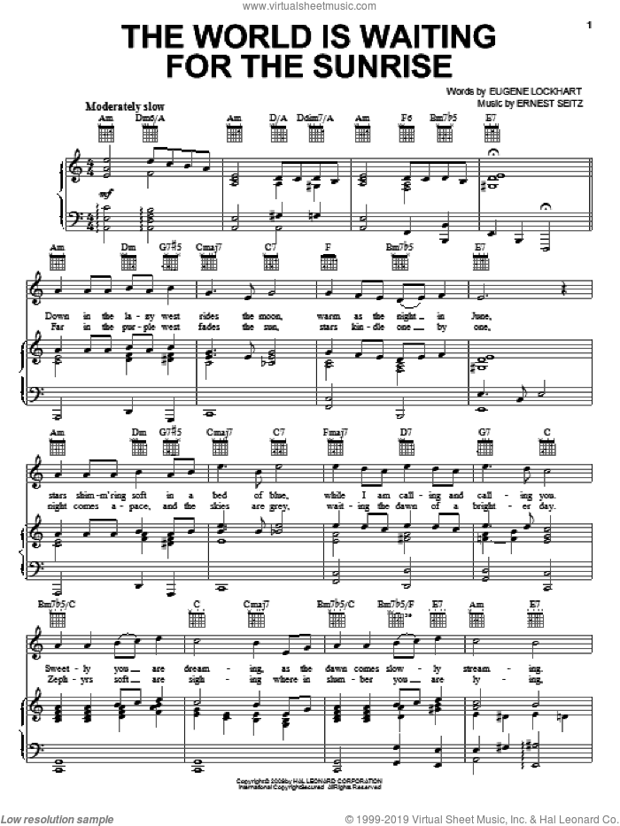 The World Is Waiting For The Sunrise sheet music for voice, piano or guitar by Eugene Lockhart and Ernest Seitz, intermediate skill level