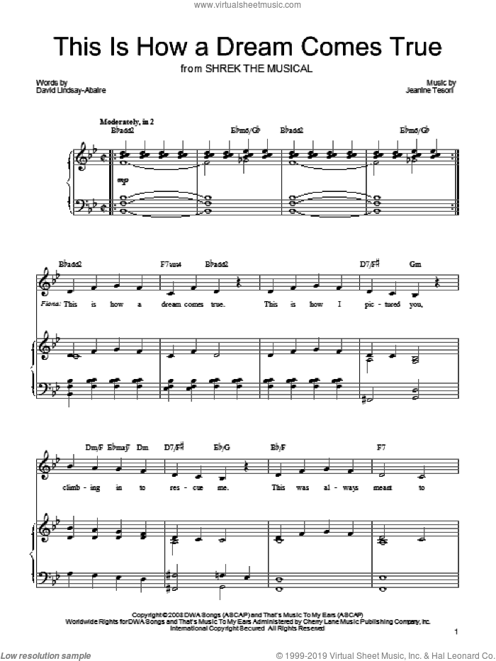 This Is How A Dream Comes True sheet music for voice, piano or guitar by Shrek The Musical, David Lindsay-Abaire and Jeanine Tesori, intermediate skill level