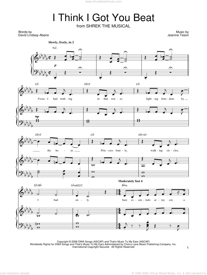 I Think I Got You Beat sheet music for voice, piano or guitar by Shrek The Musical, David Lindsay-Abaire and Jeanine Tesori, intermediate skill level