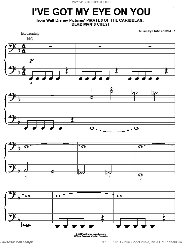 I've Got My Eye On You (from Pirates Of The Caribbean: Dead Man's Chest) sheet music for piano solo (big note book) by Hans Zimmer, easy piano (big note book)