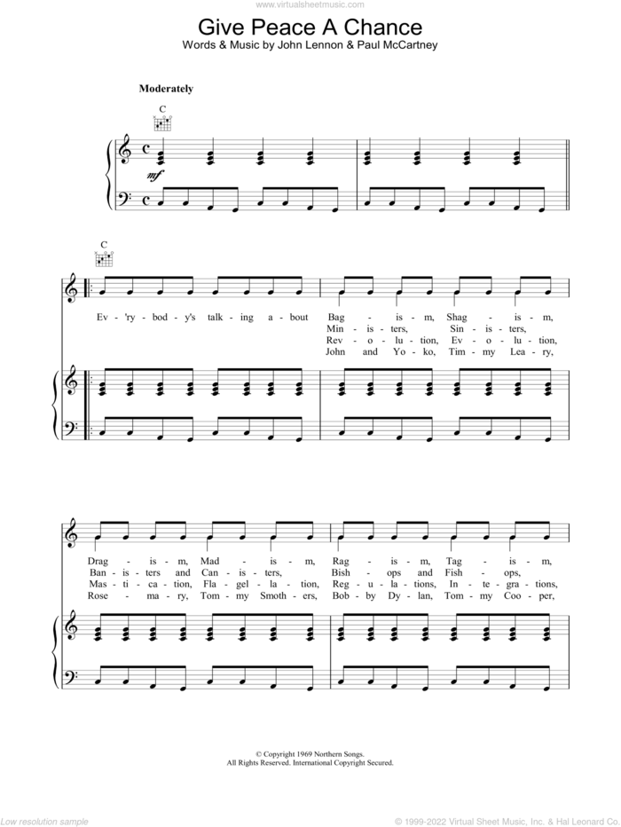 Give Peace A Chance sheet music for voice, piano or guitar by John Lennon and Plastic Ono Band, intermediate skill level