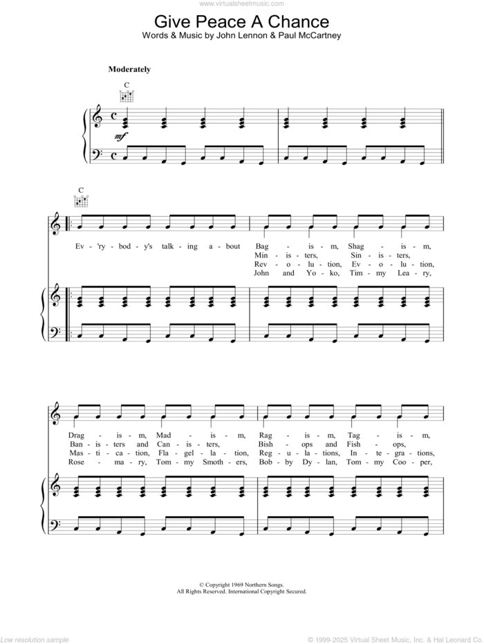 Give Peace A Chance sheet music for voice, piano or guitar by John Lennon and Plastic Ono Band, intermediate skill level