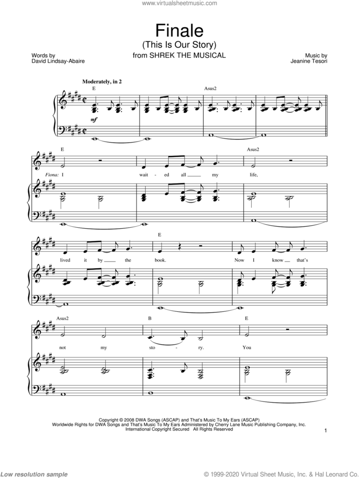 Finale (This Is Our Story) sheet music for voice, piano or guitar by Shrek The Musical, David Lindsay-Abaire and Jeanine Tesori, intermediate skill level