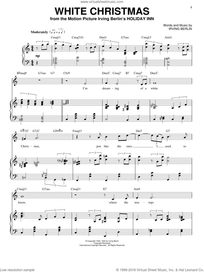 White Christmas sheet music for voice and piano by Michael Buble and Irving Berlin, intermediate skill level
