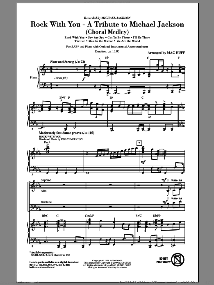 Rock With You - A Tribute to Michael Jackson (Medley) sheet music for choir (SAB: soprano, alto, bass) by Mac Huff, Rod Temperton and Michael Jackson, intermediate skill level