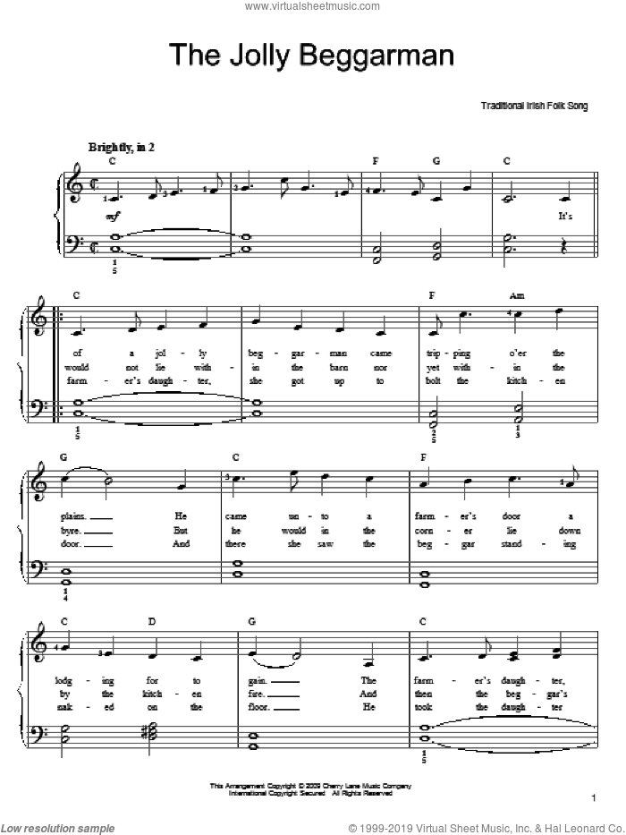 The Jolly Beggarman sheet music for piano solo, easy skill level