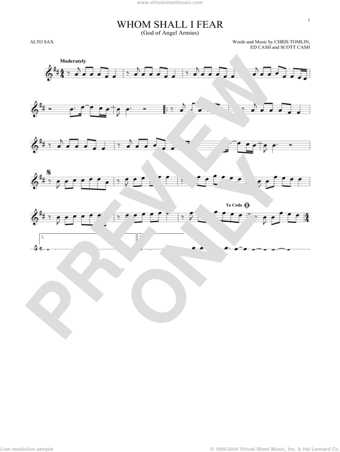 Whom Shall I Fear (God Of Angel Armies) sheet music for alto saxophone solo by Chris Tomlin, Ed Cash and Scott Cash, intermediate skill level