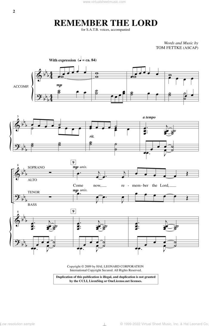 Remember The Lord sheet music for choir (SATB: soprano, alto, tenor, bass) by Tom Fettke, intermediate skill level