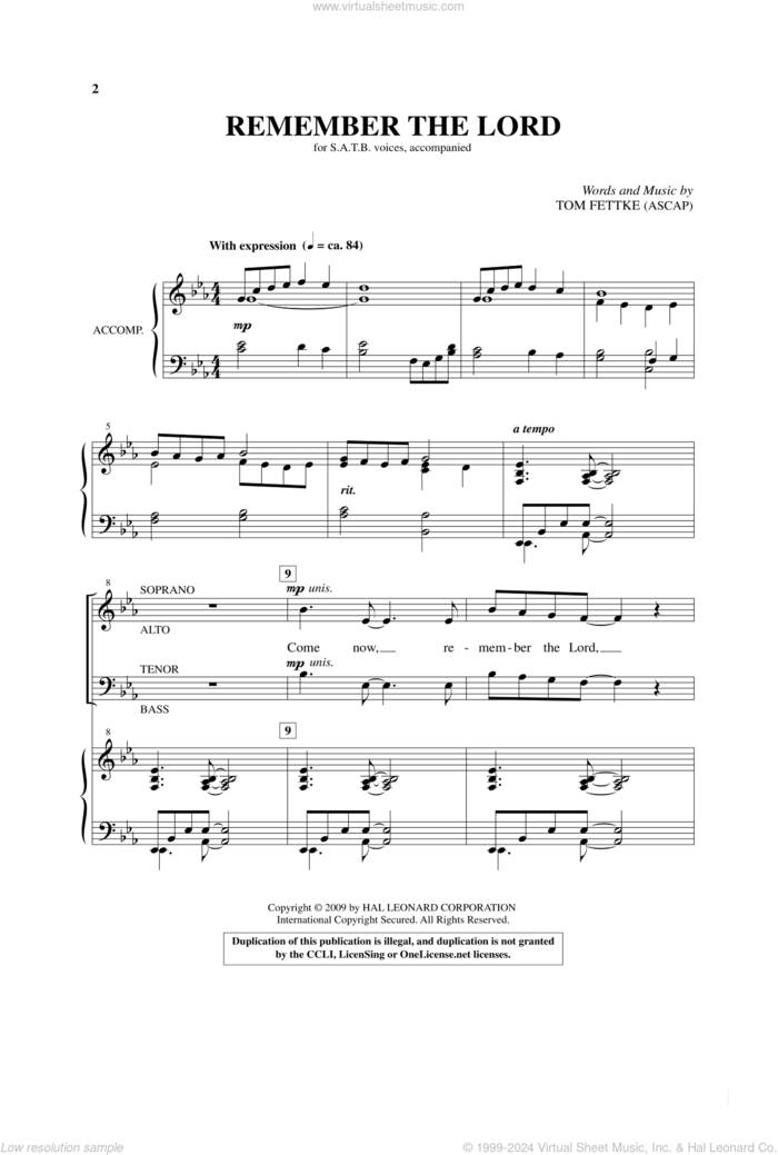 Remember The Lord sheet music for choir (SATB: soprano, alto, tenor, bass) by Tom Fettke, intermediate skill level