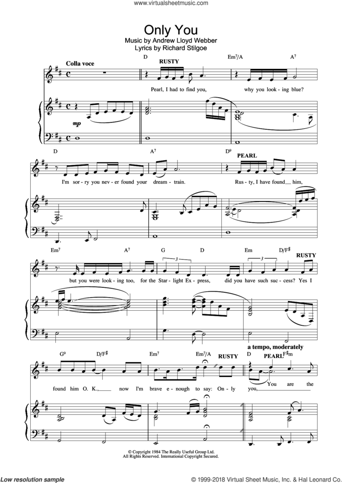 Only You (from Starlight Express) sheet music for voice, piano or guitar by Andrew Lloyd Webber, intermediate skill level