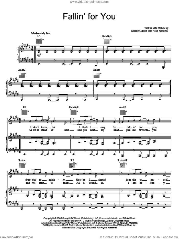 Fallin' For You sheet music for voice, piano or guitar by Colbie Caillat and Rick Nowels, intermediate skill level