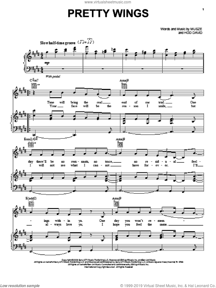 Pretty Wings sheet music for voice, piano or guitar by Kate Bush, Hod David and Musze, intermediate skill level