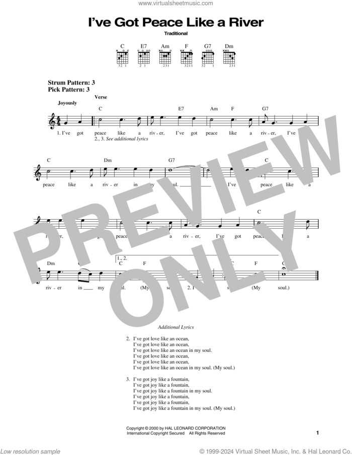 I've Got Peace Like A River sheet music for guitar solo (chords), easy guitar (chords)