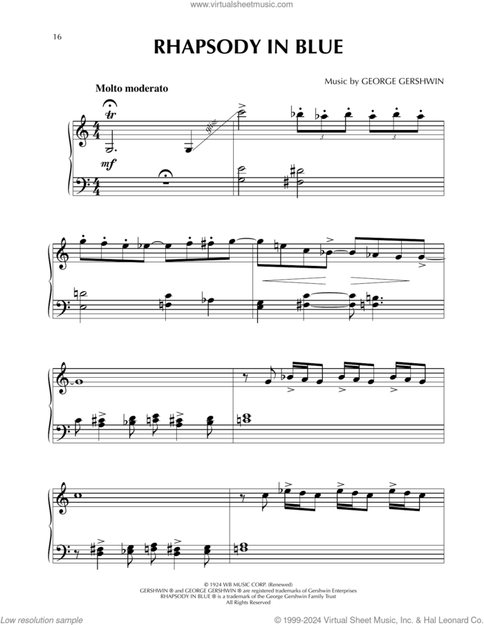 Rhapsody In Blue (from Fantasia 2000) sheet music for piano solo by George Gershwin, classical score, easy skill level