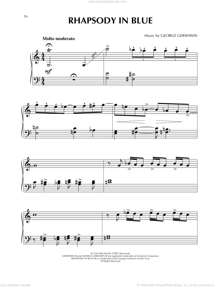 Rhapsody In Blue (from Fantasia 2000) sheet music for piano solo by George Gershwin, classical score, easy skill level