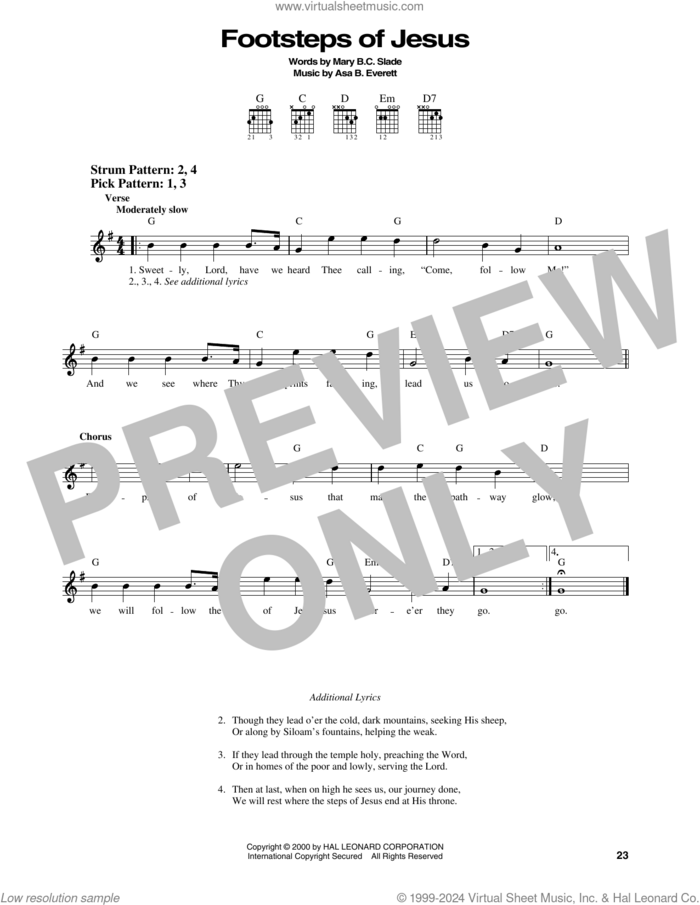 Footsteps Of Jesus sheet music for guitar solo (chords) by Mary B.C. Slade and Asa B. Everett, easy guitar (chords)
