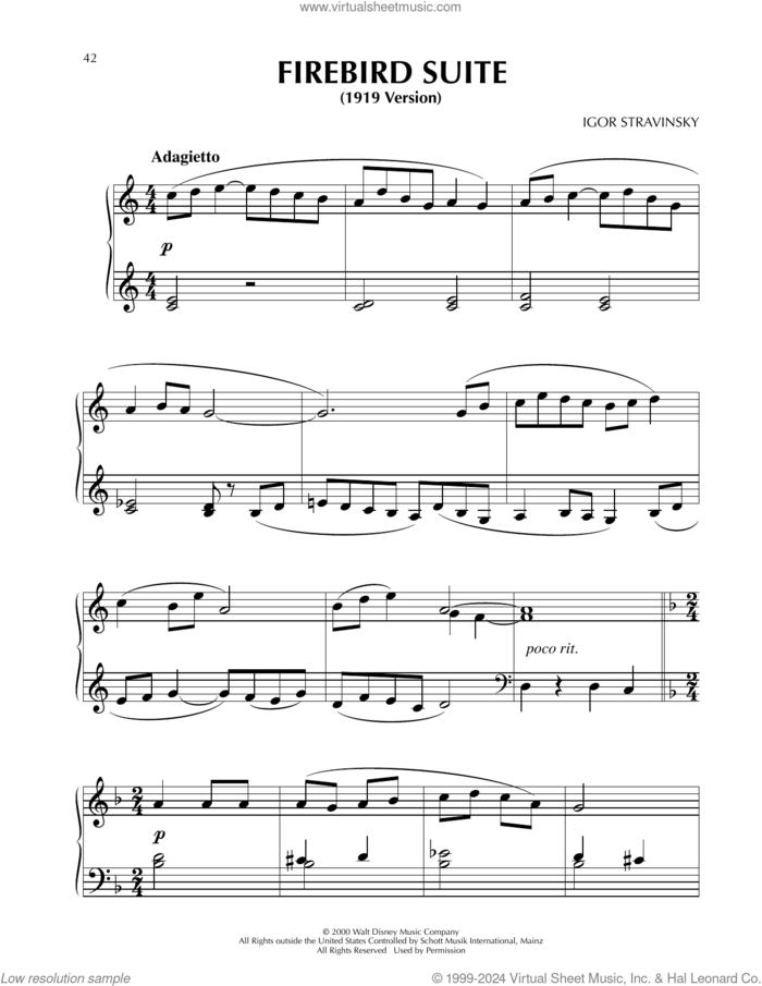 Firebird Suite (from Fantasia 2000), (easy) sheet music for piano solo by Igor Stravinsky, classical score, easy skill level