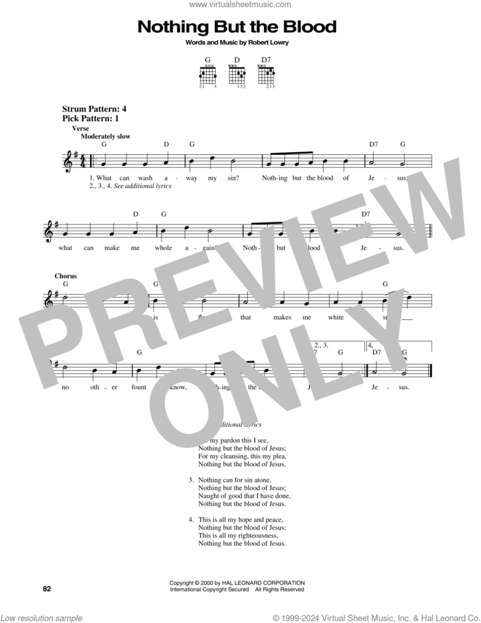 Nothing But The Blood sheet music for guitar solo (chords) by Robert Lowry, easy guitar (chords)