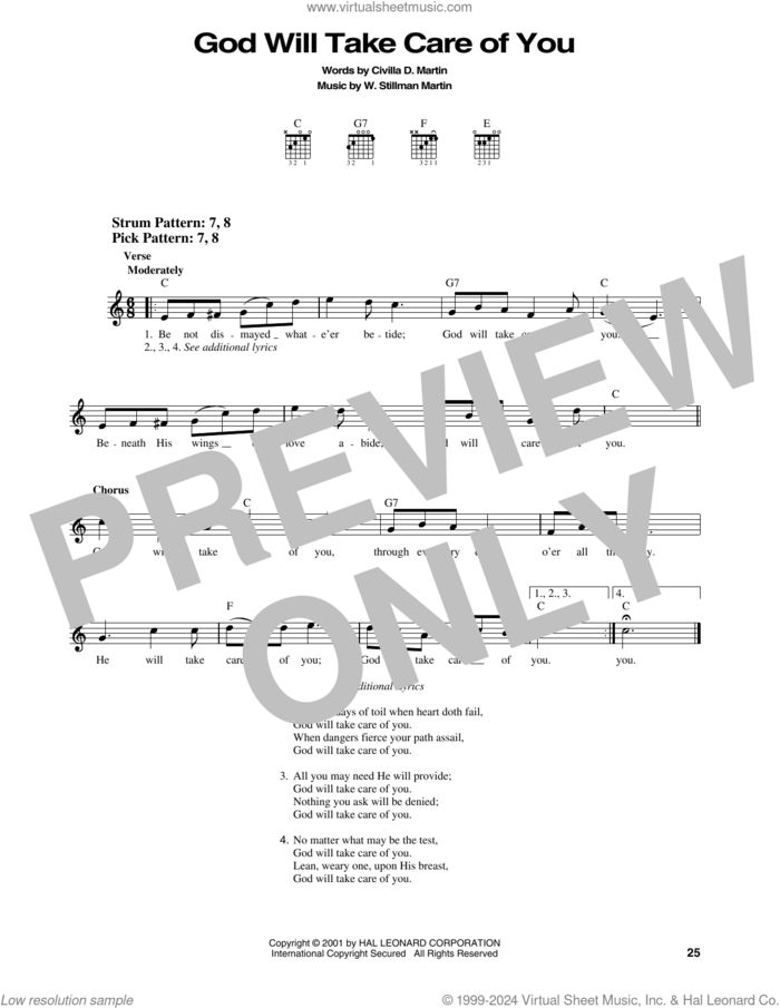 God Will Take Care Of You sheet music for guitar solo (chords) by Civilla D. Martin and W. Stillman Martin, easy guitar (chords)