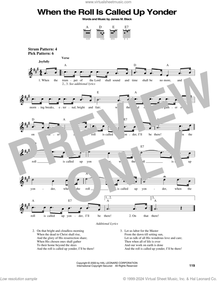 When The Roll Is Called Up Yonder sheet music for guitar solo (chords) by James M. Black, easy guitar (chords)
