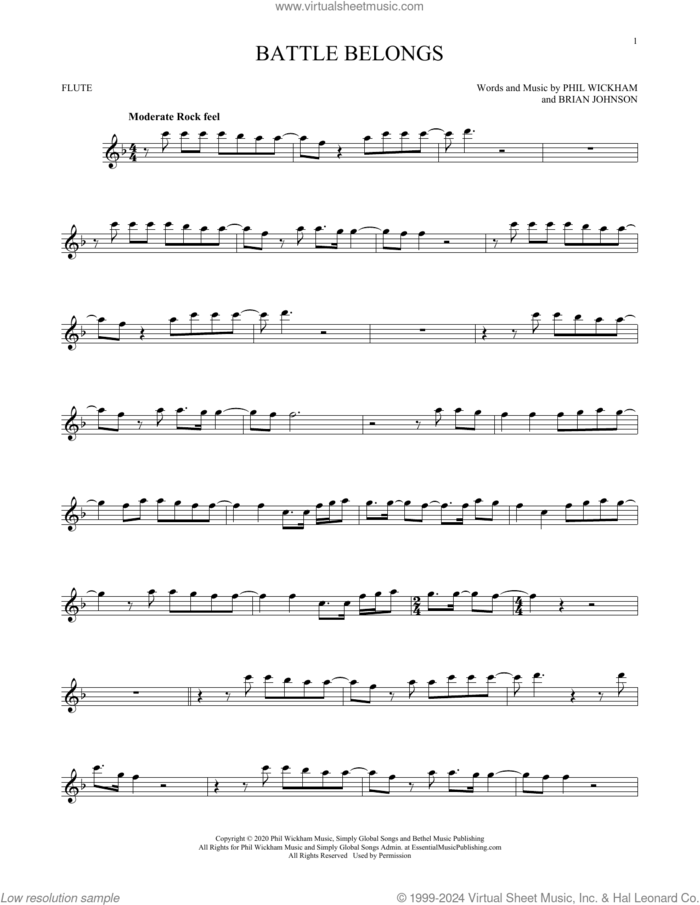 Battle Belongs sheet music for flute solo by Phil Wickham and Brian Johnson, intermediate skill level