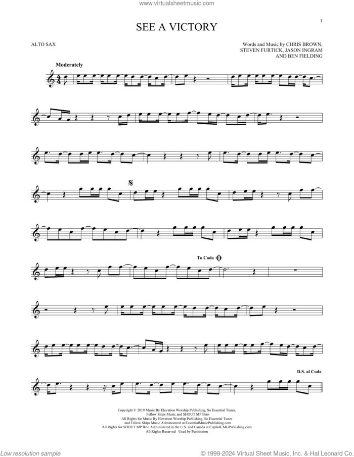 See A Victory sheet music for alto saxophone solo by Elevation Worship, Ben Fielding, Chris Brown, Jason Ingram and Steven Furtick, intermediate skill level