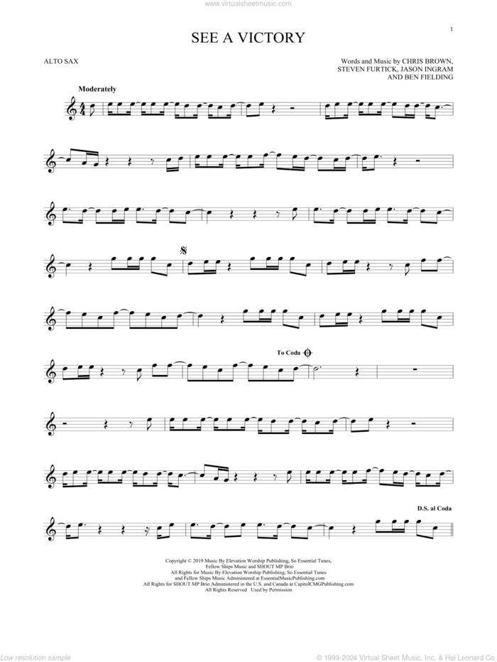 See A Victory sheet music for alto saxophone solo by Elevation Worship, Ben Fielding, Chris Brown, Jason Ingram and Steven Furtick, intermediate skill level